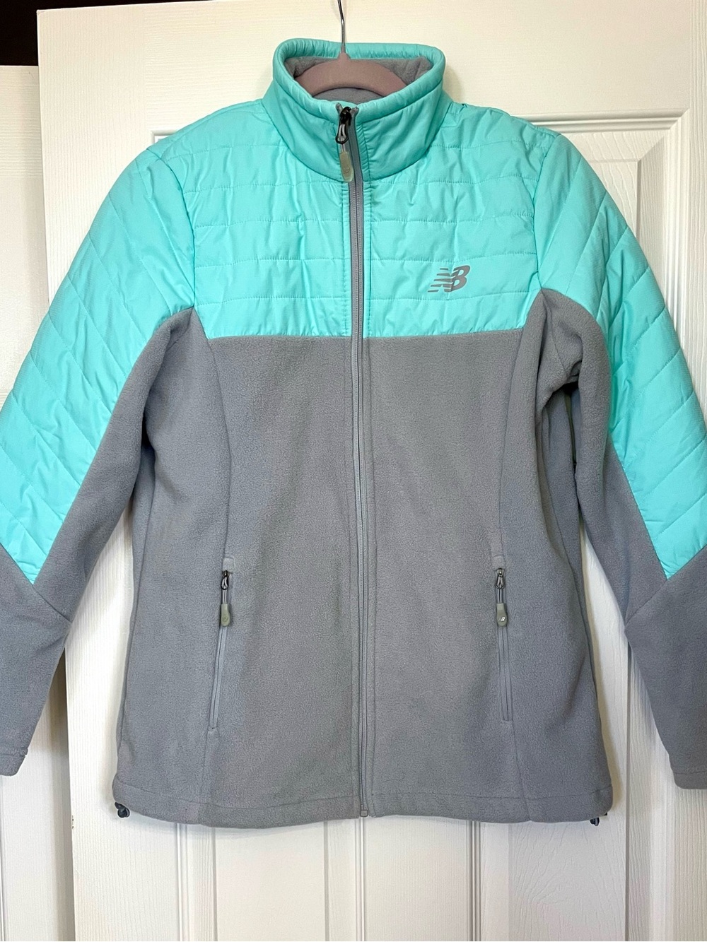 New Balance Mint and Gray Quilted Fleece Hybrid Jacket
